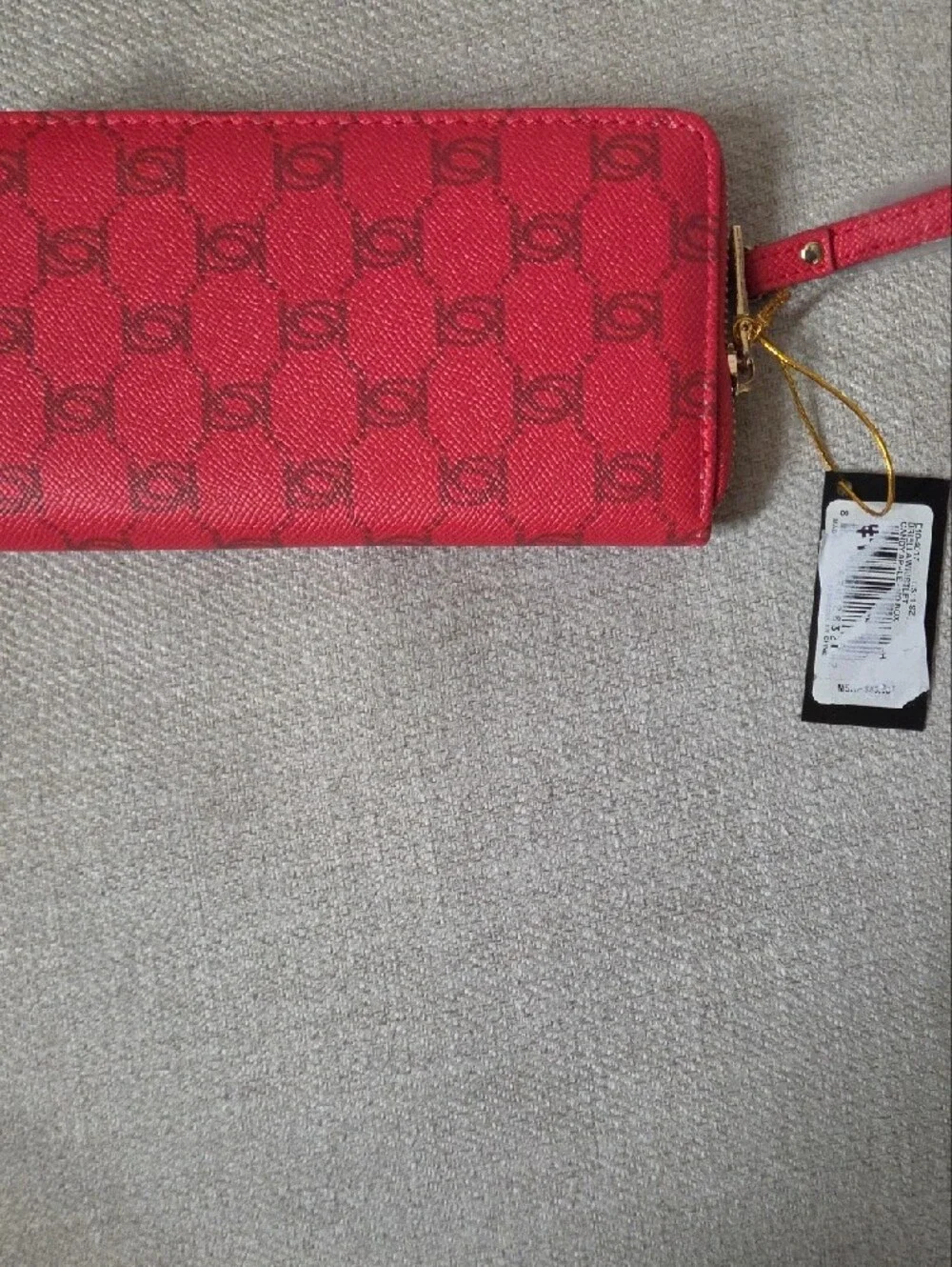 NWT bebe Red Logo Zip Around Wristlet Card Holder with Gold Hardware